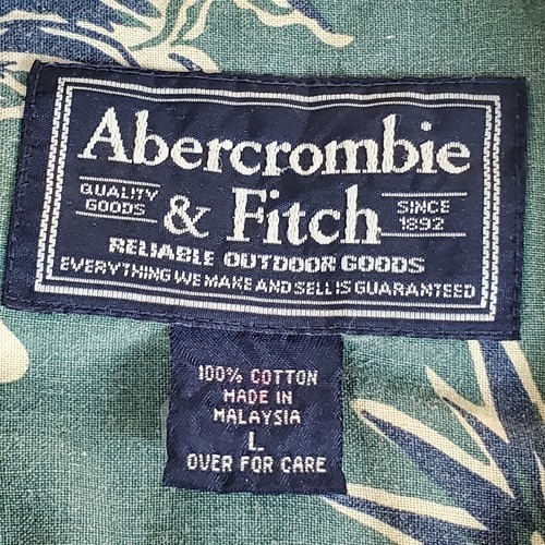 Abercrombie & Fitch Mens Short Sleeve Button Shirt SZ L Floral Design Green/Blue - Picture 3 of 14