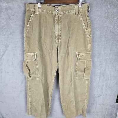 Vintage Levis SilverTab Corduroy Cargo Pants Mens 34x32 Tan Khaki 90s Straight