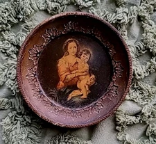 Antique Miniature Print Madonna & Child  Handmade Florentine Frame Murillo 1920s