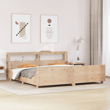 Bed frame Solid Pinewood Natural 180x200cm Slatted Base Shelves Rustic Store UK