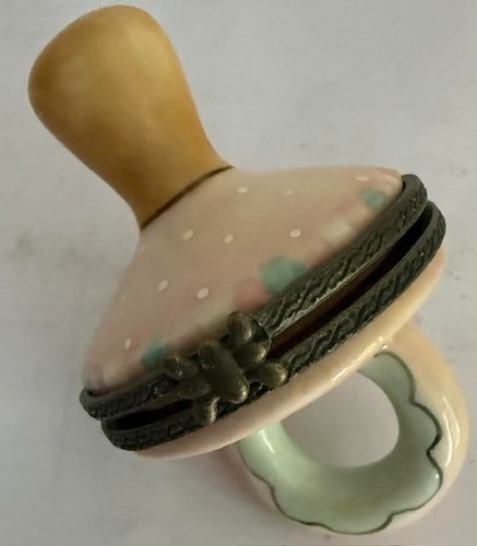 Vintage Pink Ceramic Baby Pacifier Hinged Trinket Box