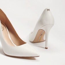Sam Edelman Women's Hazel Pointed Toe Pump in Bright White Leather, Size 8.5