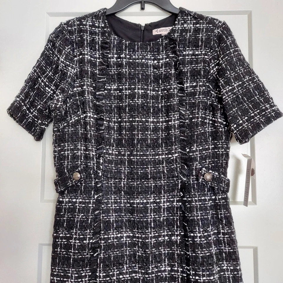 NEW NANETTE LEPORE Dress Womens Short Sleeve Size 10 Black & White Tweed NWT - Image 3 of 4