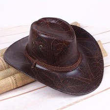 Western Cowboy Hat Faux Leather Wide Brim Sun Hat Men Women Outdoor Cap