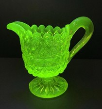 Victorian Uranium Vaseline Green Glass Creamer J Derbyshire ? VGC