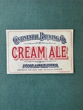 Botella de cerveza Continental Brg Co Cream Ale Pre Pro etiqueta Phila Pa sin usar antigua