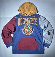 PreOwned Excellent Hogwarts Harry Potter Hoodie Printed Burgundy Blue Ochre Sz M