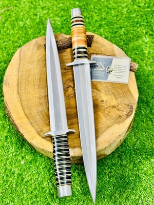 Arkansas Toothpick Dagger Handmade D2 Dagger Hunting  knife &Leather Sheath-2pcs