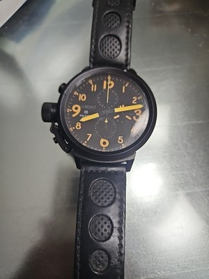 U-Boat 50mm Flightdeck Men's Automatic Chronograph Black Steal Watch CAB Orange