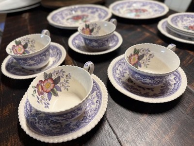 VINTAGE Spode Copeland Mayflower English Tea Cup and Saucer #2/8772, 4 Sets