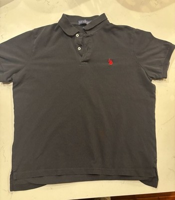 U.S. Polo Assn. Men's Black Solid Pique Polo Shirt with Red Logo