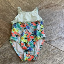 Cat Jack Green White Stripes With Floral Bottom One Piece Swimsuit 3t GUC
