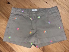 CREWCUTS GIRLS KHAKI SHORTS W/ EMBROIDERED HEARTS SIZE 14 EXCELLENT COND LD3