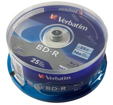 Verbatim BD-R Blu-Ray Disc, 25 GB, 16x, White, 25/Pack