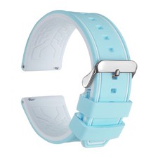 26mm silicone watch strap with silver buckle, for light blue white