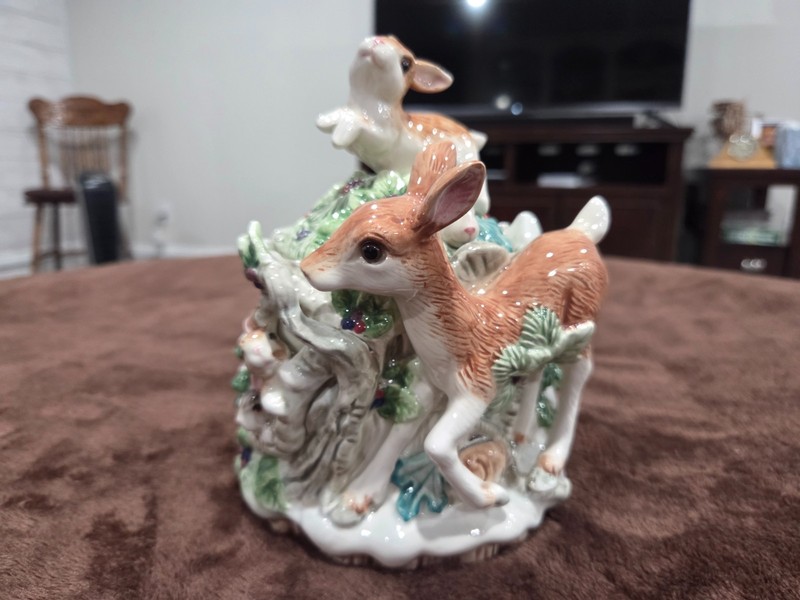RARE - FITZ & FLOYD Peaceable Kingdom 7.5" Rabbit Bunny Deer Cookie Jar Canister