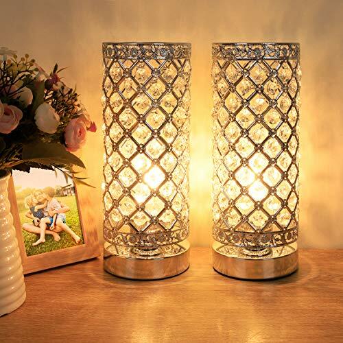 Set Of 2 X Modern Chrome Acrylic Crystal Cylindrical Table Lamp Bedside Lights For Sale Online Ebay