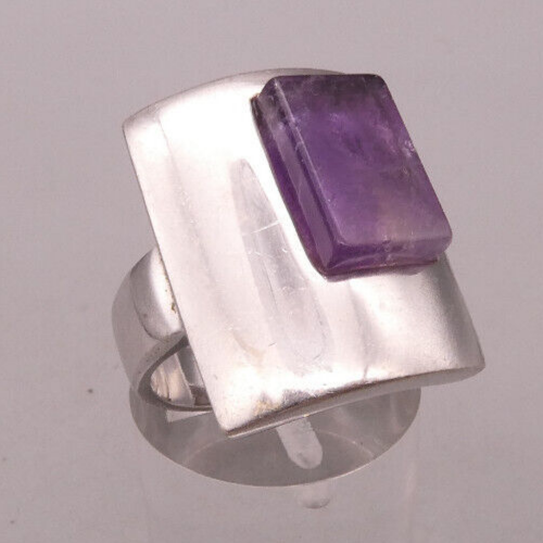925 Sterling Silver Ring Modern Exclusive Design Very Elegant with Amethyst - Picture 1 of 5