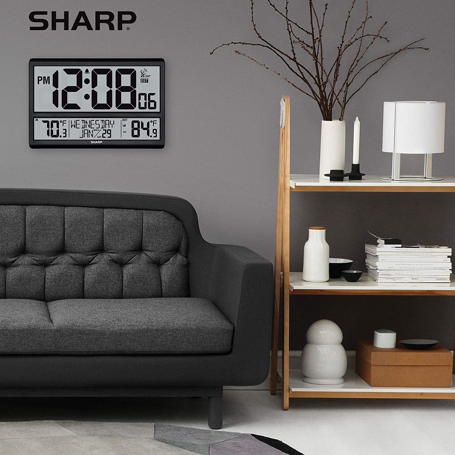 Atomic Clock with Wireless Sensor - Easy Read Temp & No Setting Needed!