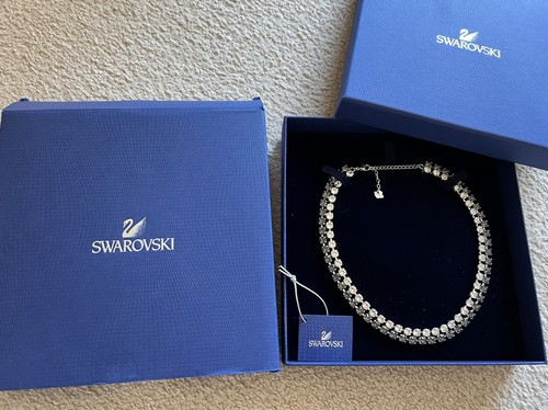 Swarovski Crystal Hot Narrow Double Collar Necklace Grey Silver RARE New In Box - Picture 4 of 13