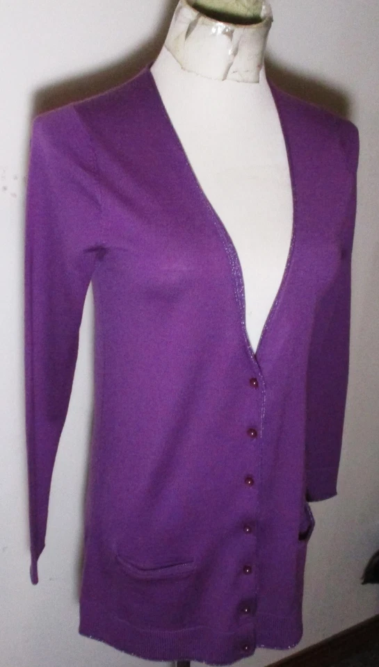 Cárdigan suéter BODEN púrpura 100 % lana manga larga talla 4 EE. UU. Foto 3 de 4