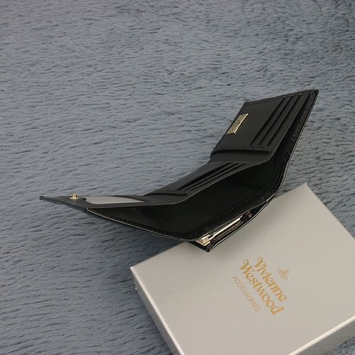 Vivienne Westwood Chiusura Portafoglio Trifold Tessuto Smaltato Nero Sfera - Foto 6 di 6