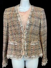 Jobis Pink And Black And White Tweed Jacket With Pink Knit Tank Size 8/10