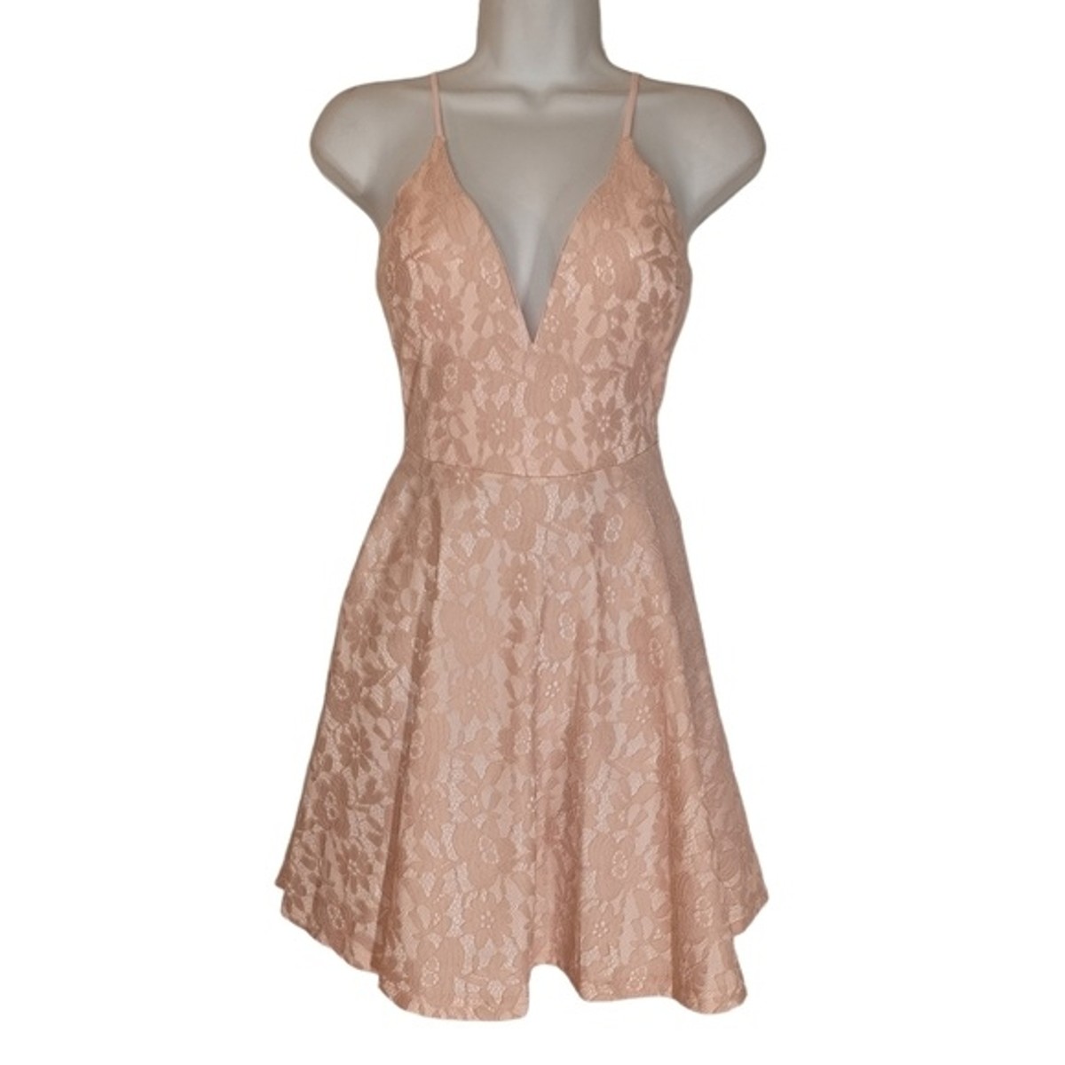 PAPAYA TRAC Light Pink Blush Lace Sleeveless V Neck A Line Skater Dress S  NWT