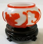 Antique~DRAGON~Bats~PEKING GLASS~Chinese Bowl~BRASH POT~Signed~STAND~1900's~EC