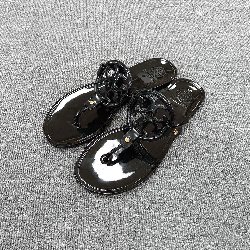 Tory Burch Women s Flat Thong Jelly Sandals Black US 9 eBay