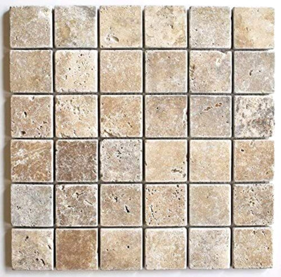 2x2 Walnut Tumbled Aged Travertine Mosaic Tile Wall Floor (BOX OF 10)