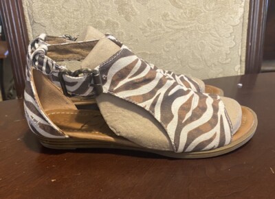 Womens Blowfish Sandals Open Toe Zip Up Zebra Safari Print Flat Ladies  Shoes