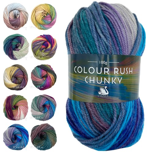 Cygnet Yarn COLOUR RUSH CHUNKY 100% Acrylic Knitting Wool Multicolour 100g Ball - Picture 9 of 15