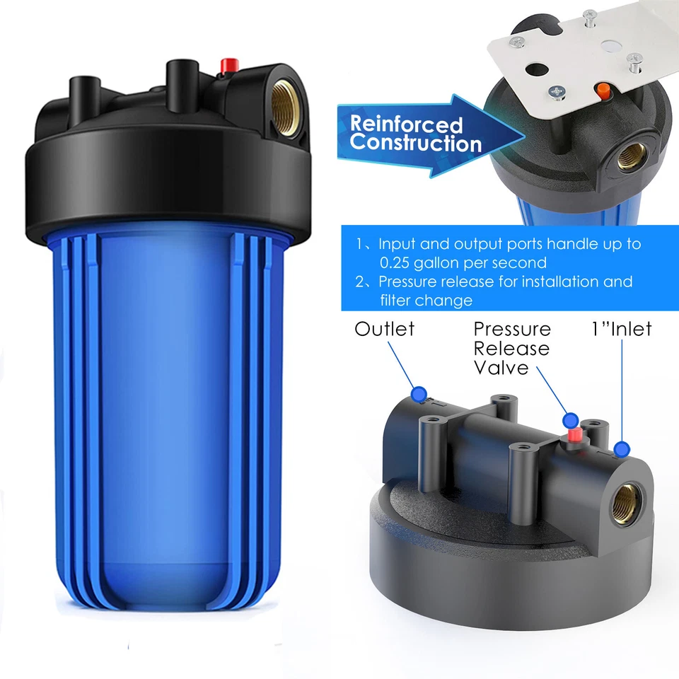 10" x4.5" Big Blue Whole House Water Filter Housing System w/ 4 Sediment Filters - Image 4 of 4