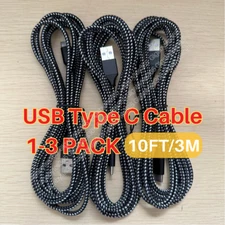 10ft Type C Fast Charger Cable Long USB C Cord For Samsung S20 S10 iPhone 15 Lot