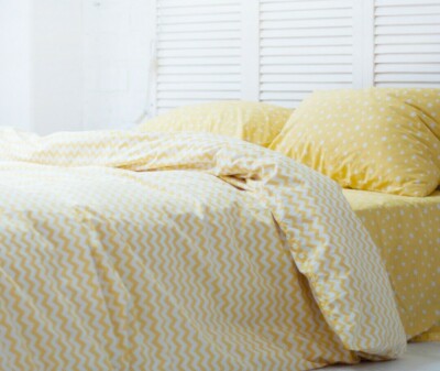 Natural Cotton Double-Sided Duvet Cover in Yellow Zig-Zag Twin Full Queen King