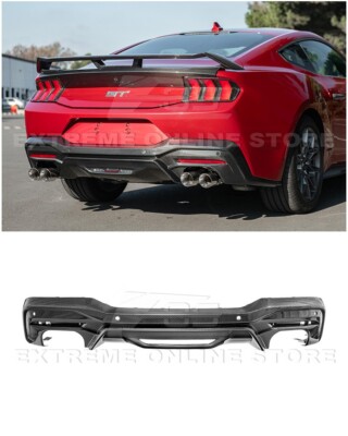 For 24-Up Ford Mustang S650 GT Style CARBON FIBER Rear Bumper Diffuser QUAD Tips