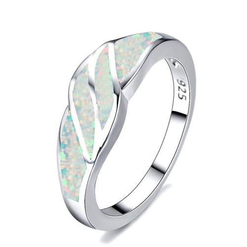 White Simulated Opal Criss Cross Square Solitaire Ring - Sterling Silver Band, Size 5 - View #9