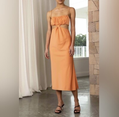 Misha Apolla Cutout Midi Dress In Copper Tan SZ US 6 EUC | eBay