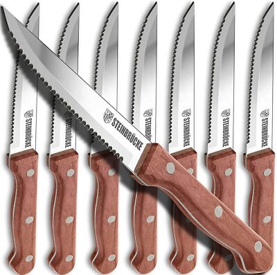 Steak Knife Set with Wooden Handle for Kitchen, Serrated Steak Knives Set of 8