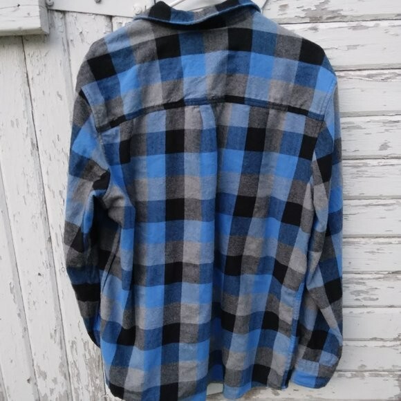 Men's Falls Creek Blue Plaid Flannel Button Up Long Sleeve Shirt Size Large