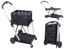 Utility Multi Functional Collapsible Shopping Carts 2-Tier with Swivel  Basket