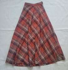 Vintage 60s 70s Adelaar Plaid Skirt Orange Brown Maxi Skirt Retro Academia XS