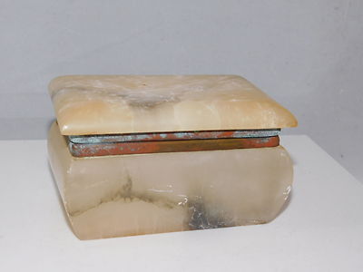 Ural Russian Alabaster Carved Stone Hinged Cover Trinket Box 4.5'' x 3''
