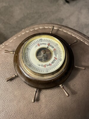 Vintage Wood Stormy Rain Change Fair Very Dry Barometer Round West Germany
