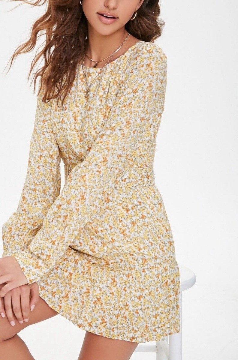 Forever 21 Belted Floral Fit & Flare Dress Size Medium