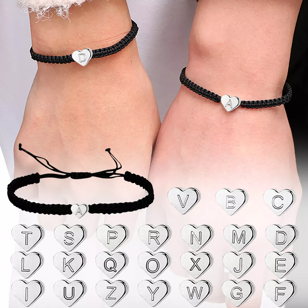 Letter Initial Heartstring Bracelet Hand Rope Woven Girlfriend Couple Bracelet