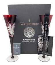 Waterford Crystal Ruby Red 2014 Times Square Imagination Flutes Pair New in Box
