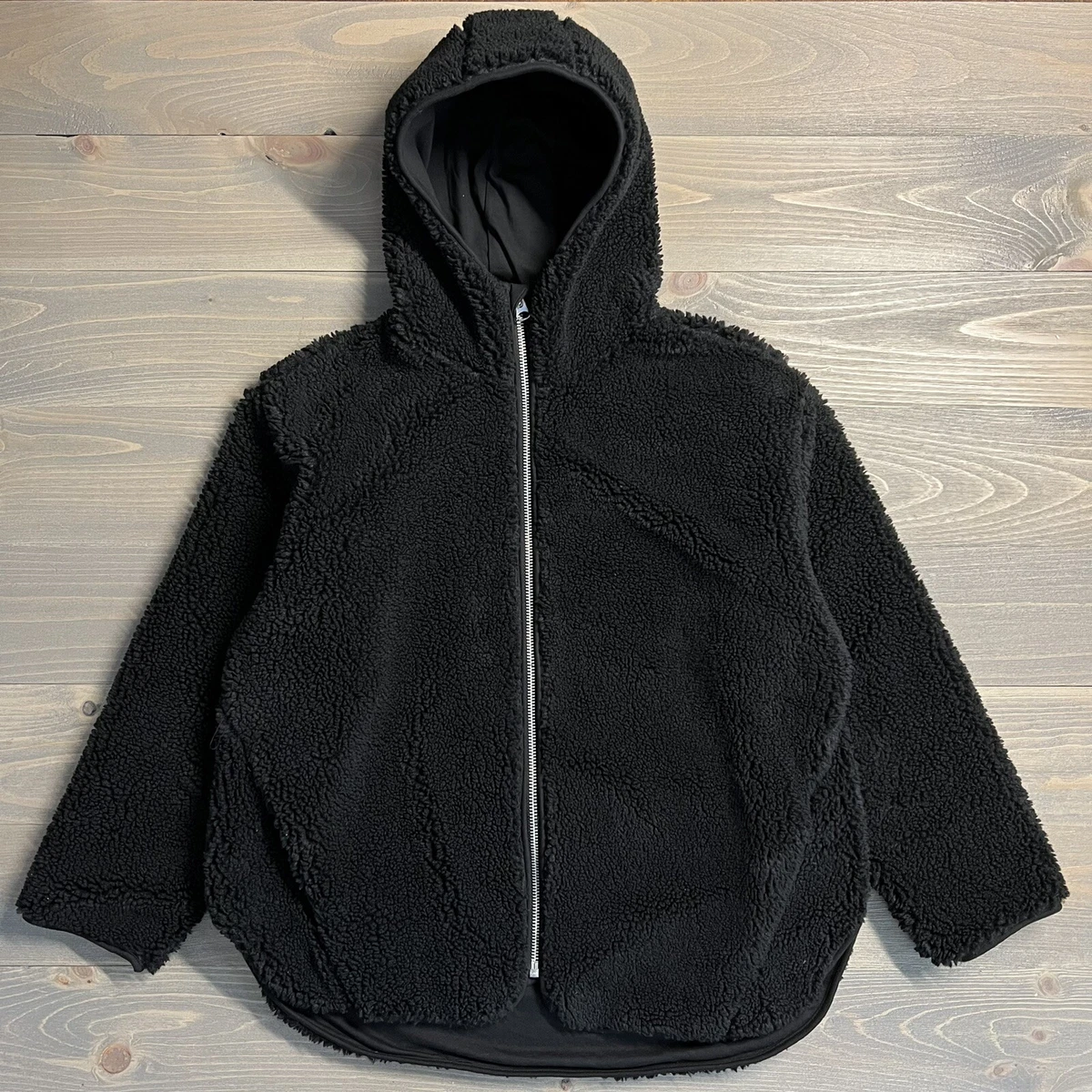 Weekday Peg Pile Fleece Hooded Zip Jacket Womens Medium Black