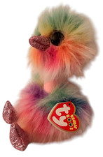 Ty Beanie Boos Asha the Rainbow Ostrich 9" Plush 2019 Tie Dye Bird Glitter Eyes